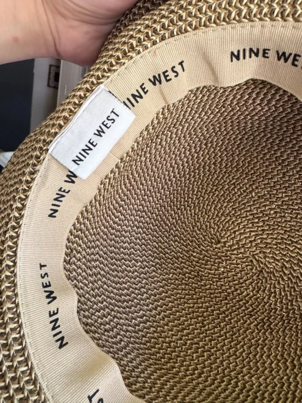 Nine West Woven Straw Sun Hat Tan Brown Wide Brim One Size